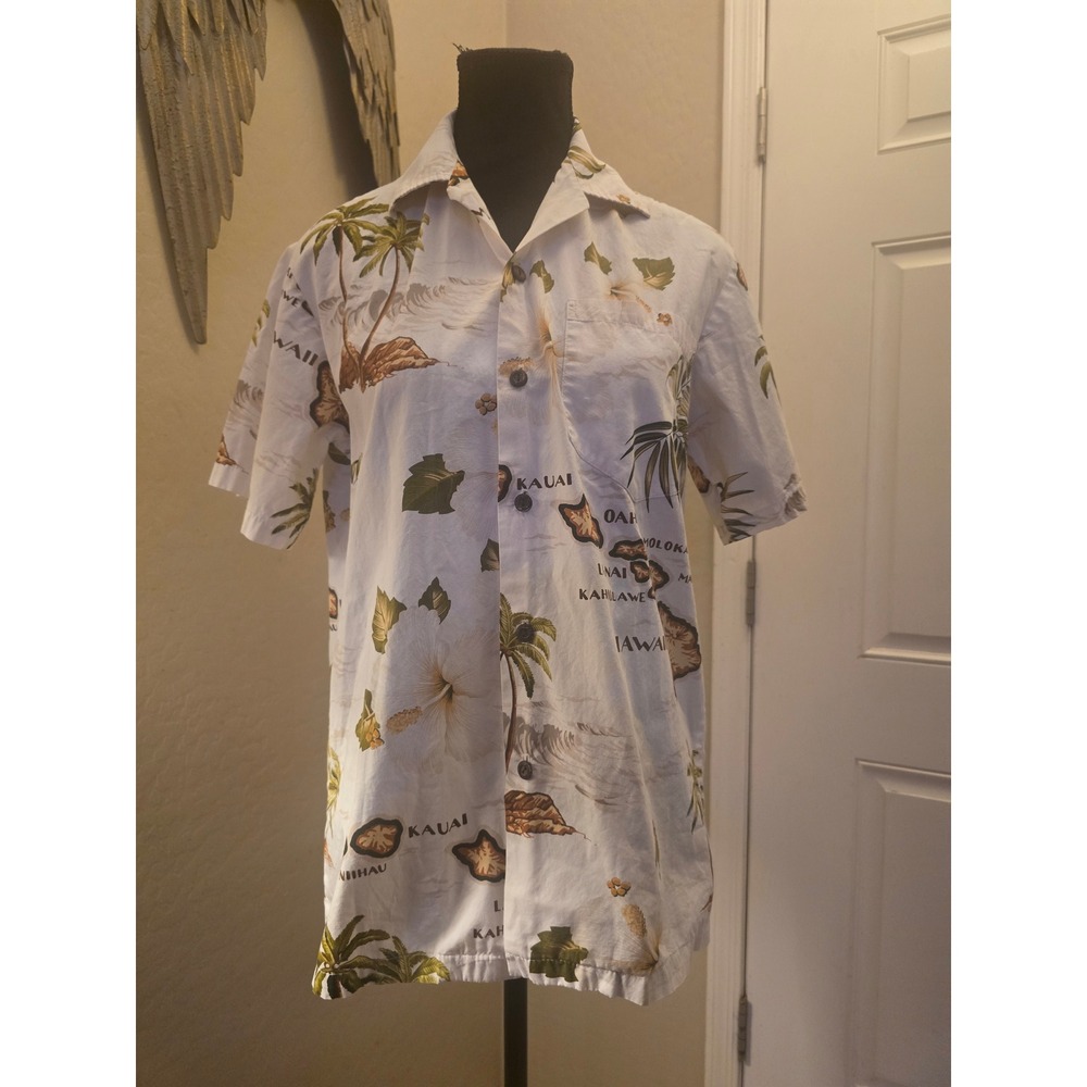 Pacific Legend Apparel Mens White Hawaiian Map Print Button Down Shirt Made USA